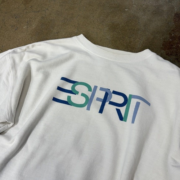 Vintage Esprit White Pullover Sweatshirt Long Sleeve with Multicolor Logo 90s - Picture 4 of 9